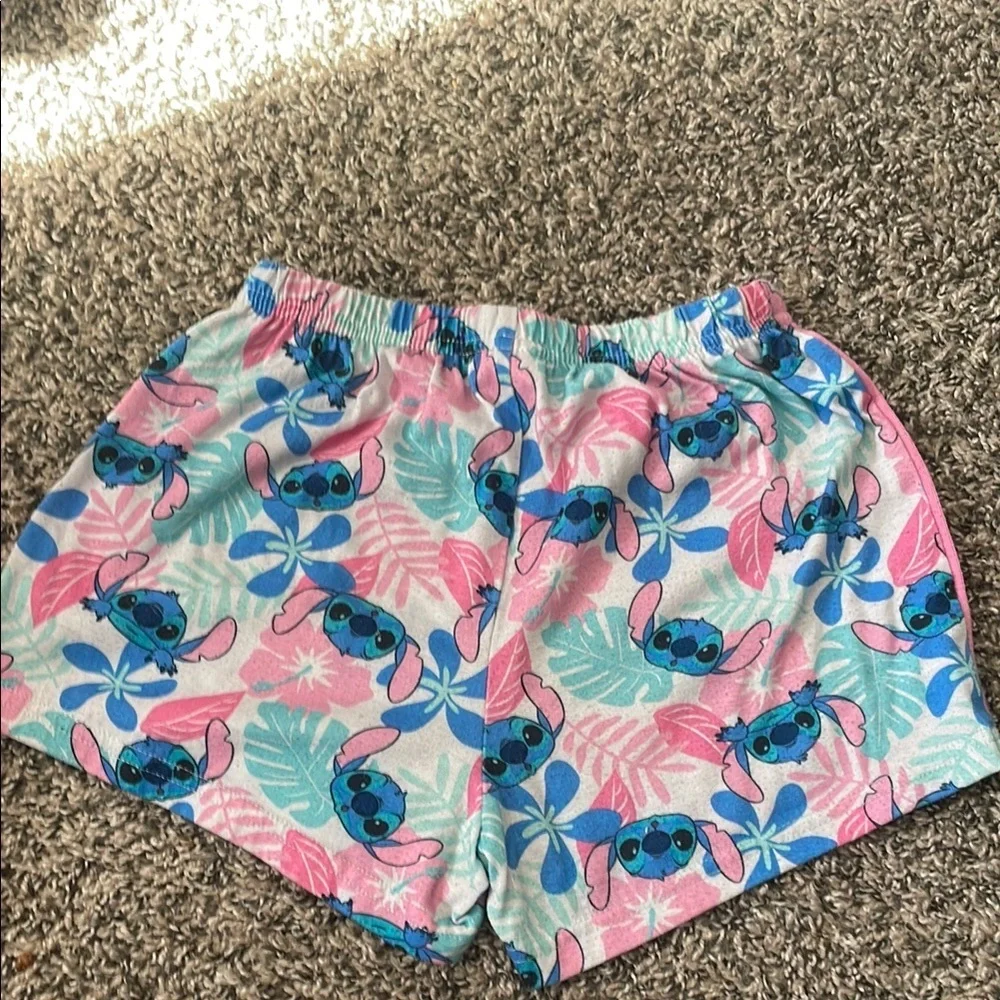 Girls Stitch Cartoon Print Pajama Shorts - Pink and Blue